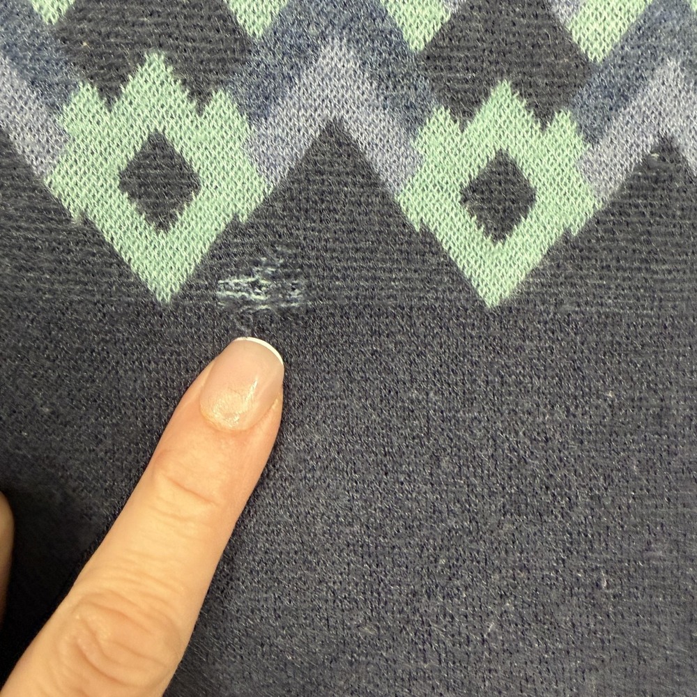Title Nine Sweater Womens Small Blue Geometric 1/4 Zip Mock Neck Merino Wool - Picture 12 of 16